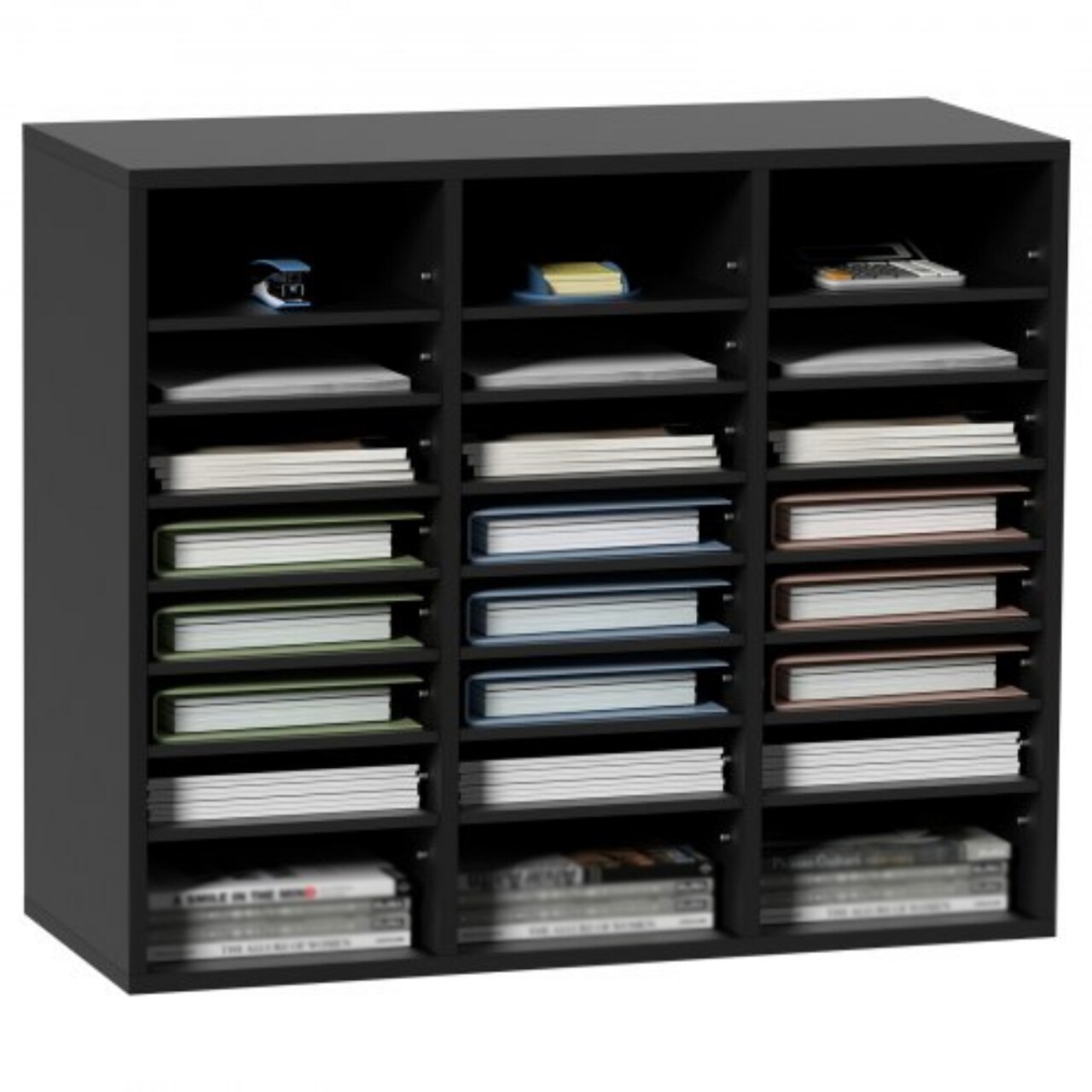 Wood Literature Organizer File Sorter with Removable Shelves Mailbox Slots for Office